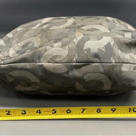 Coach Signature Op Art Hobo Shoulder Bag Grey Silver Metallic Fabric Leather - Picture 3 of 7